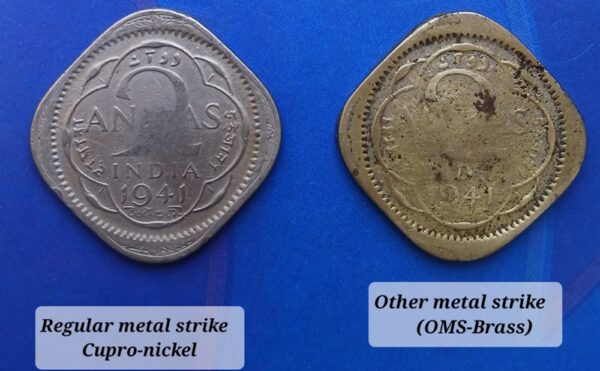 1941 2 Annas King George VI Rare Coin's Other Metal Strike & Regular