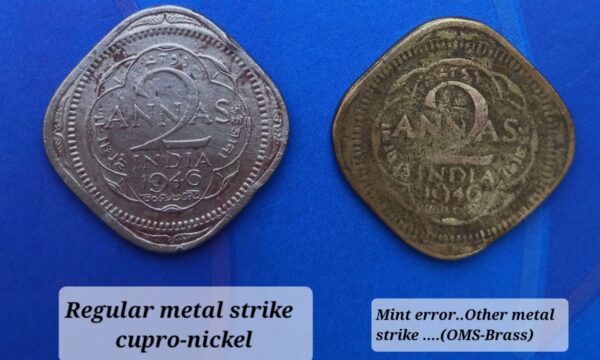 1946 2 Annas King George VI Rare Coin's (OMS)