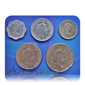 East Caribbean coins set of 5 coins..very rare combo ..1,2,10,25 cents & 1 dollar