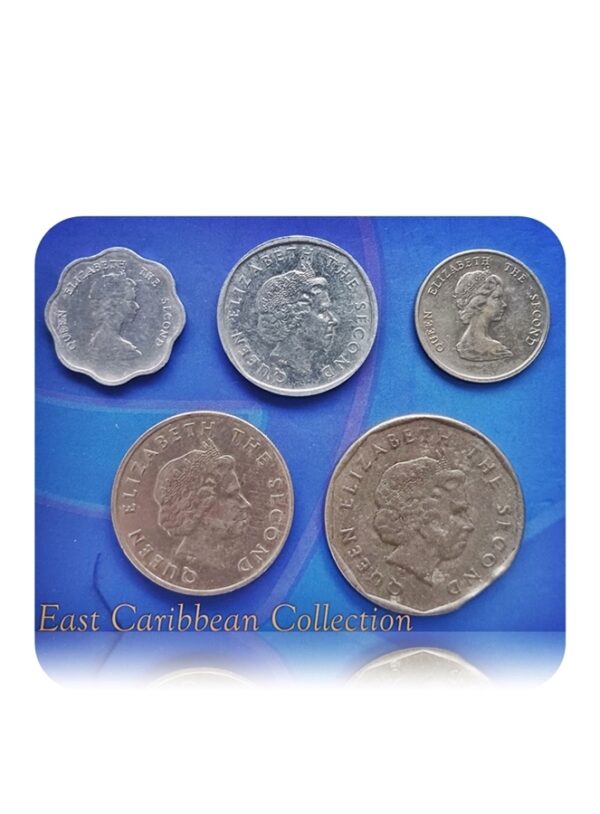 East Caribbean coins set of 5 coins..very rare combo ..1,2,10,25 cents & 1 dollar