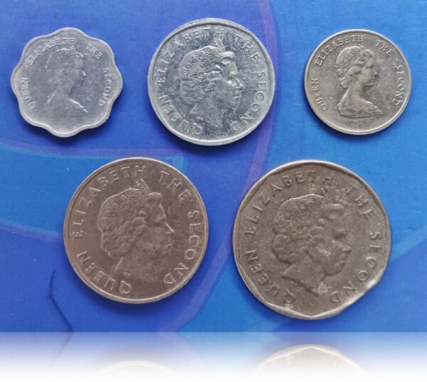 East Caribbean coins set of 5 coins..very rare combo ..1,2,10,25 cents and 1 dollar