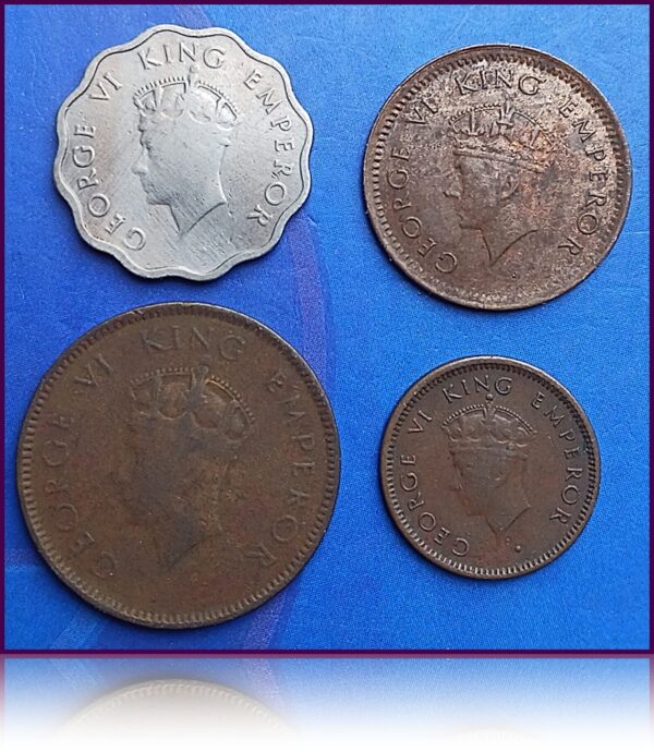 1939 British India 1 By 12 anna , Half Pice One Anna & Quarter Anna Coins