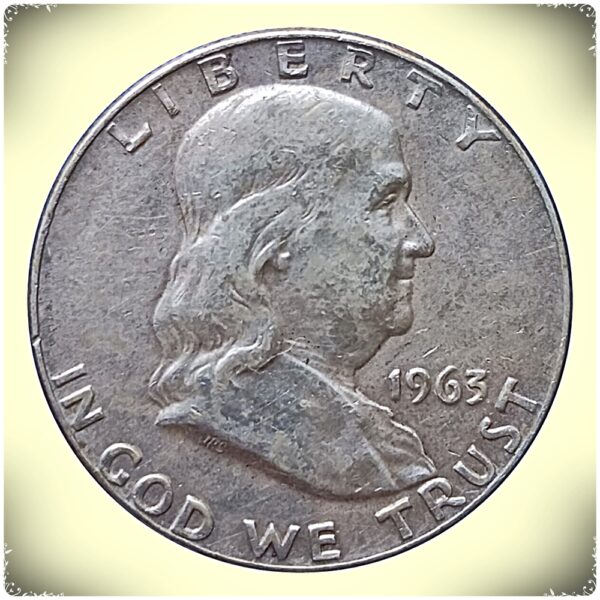 1963 USA Franklin Half Dollar silver coin key date Philadelphia mint.