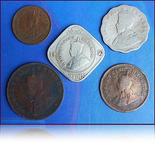 5 Coins British India 1 By 12 Half Pice 1 Anna 2 Anna & Quarter Anna