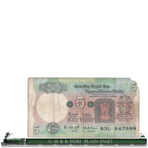 C-16 5 Rupee Note Sig by K R Puri Plain Inset ening with 999