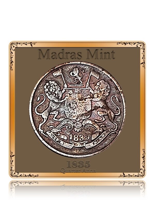1835 Quarter Anna with 17 berries Madras Mint coin