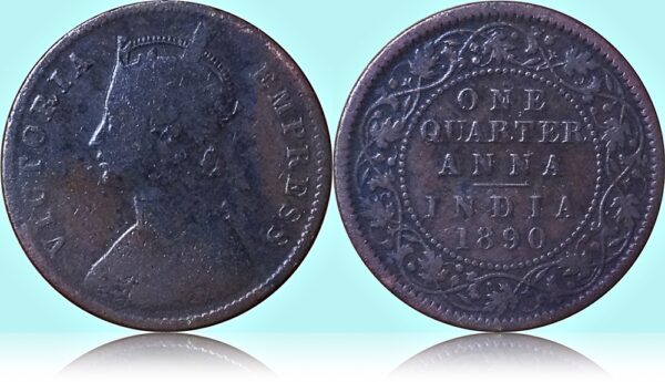 1890 Quarter Anna Queen Victoria Empress Coin