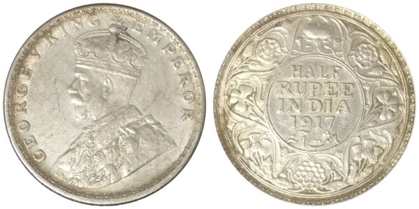 1917 Half Rupee King George V Bombay Mint