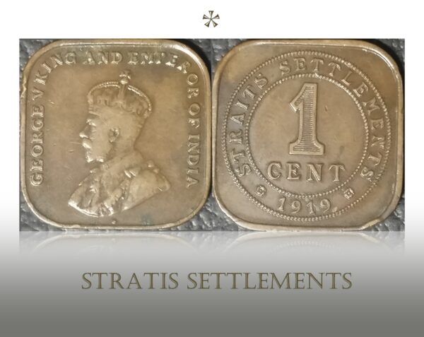 1919 Straits Settlements 1 Cent George V India