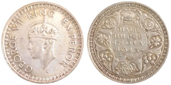 1943 Half Rupee King George V Bombay Mint