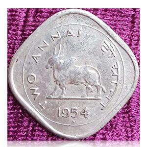 1954 Two Annas Bull Coin Republic India
