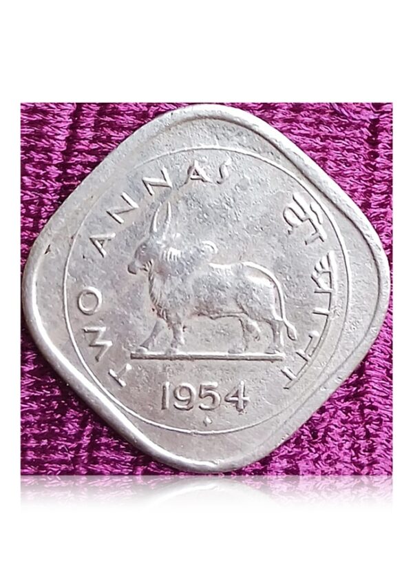 1954 Two Annas Bull Coin Republic India