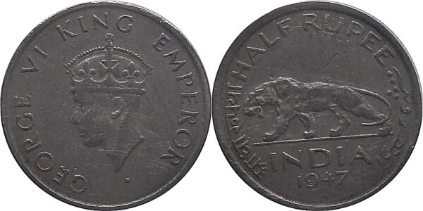 1947 Half Rupee British India King George VI Bomaby Mint Coin