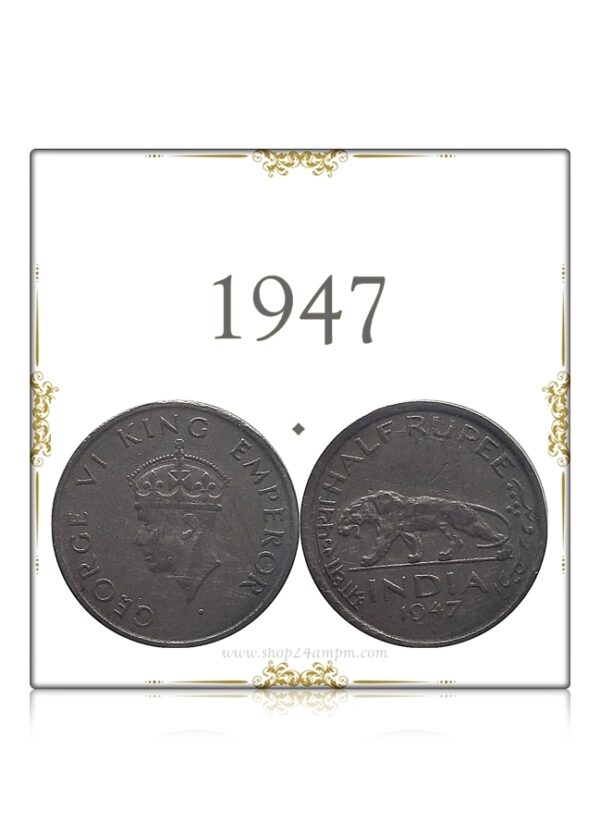 1947 Half Rupee Coin British India King George VI Bomaby Mint