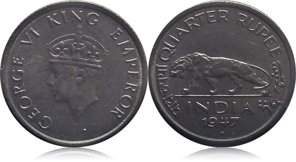 1947 Quarter Rupee British India KG VI Coin
