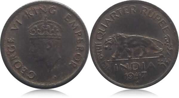 1947 Quarter Rupee British India KG VI Coin
