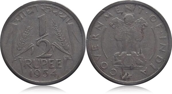 1954 Half Rupee Coin Calcutta Mint