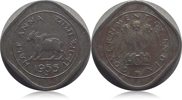1955 Half Anna Bull Coin