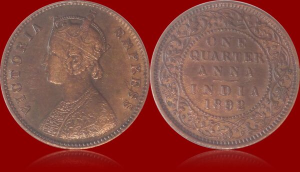 1892 Quarter Anna Coin Victoria Empress