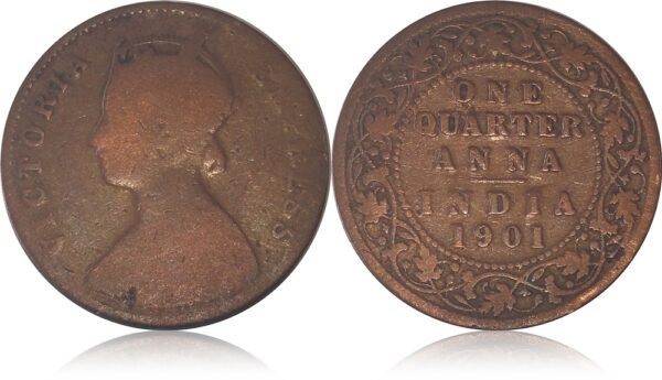 1901 Quarter Anna Calcutta Mint Coin