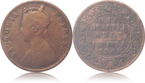 1901 Quarter Anna Coin Queen Victoria Empress