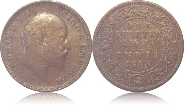 1906 Quarter Anna King Edward VII Coin