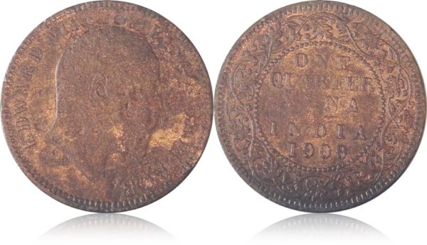 1909 Quarter Anna King Edward VII Coin