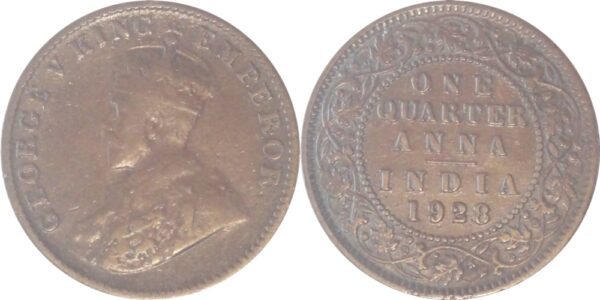 1928 Quarter Anna Calcutta Mint Coin