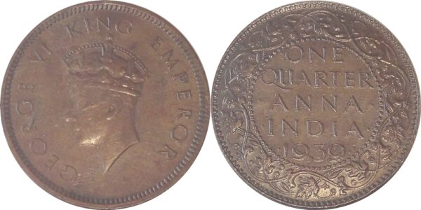 1939 Quarter Anna Calcutta Mint Coin