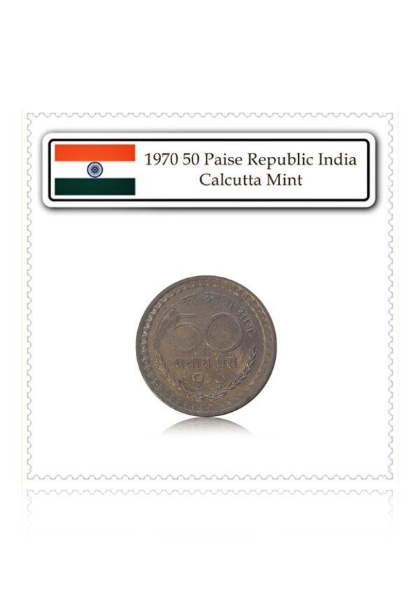 1970 50 Paise Coin Republic India Calcutta Mint