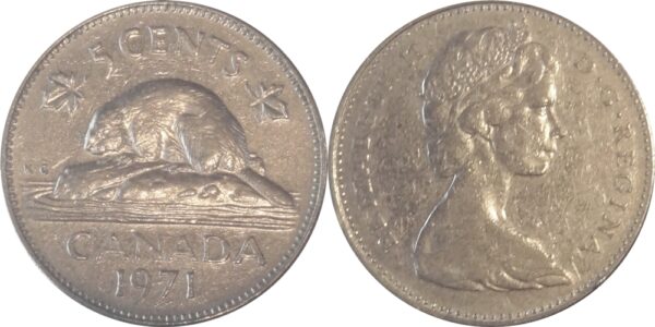 1971 5 Cents Canada Coin Queen Elizabeth II