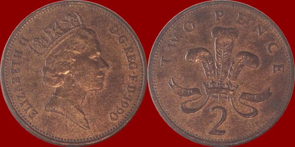 1990 Two Pence Queen Elizabeth II Coin