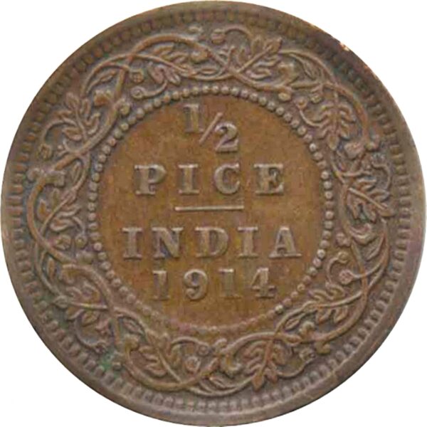 1914 12 Half Pice George V King Emperor Calcutta Mint (R)