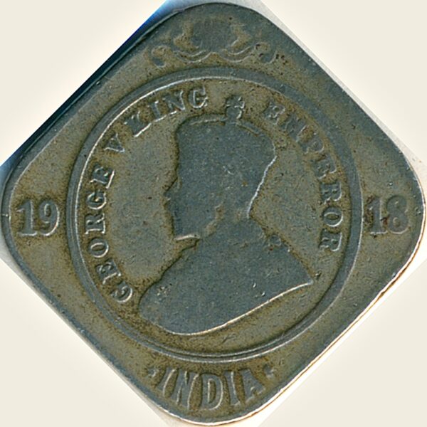 1918 2 Annas George V King Emperor Copper-Nickel Calcutta Mint O 2