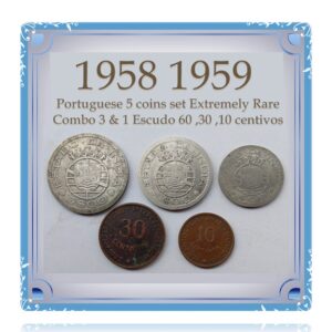 1958 1959 Portuguese 5 coins set Extremely Rare Combo 3 & 1 Escudo 60 ,30 ,10 centivos