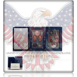 1993 Bill of Rights commemorative prestige set of 7 coins including silver dollar and half dollar in box with COA